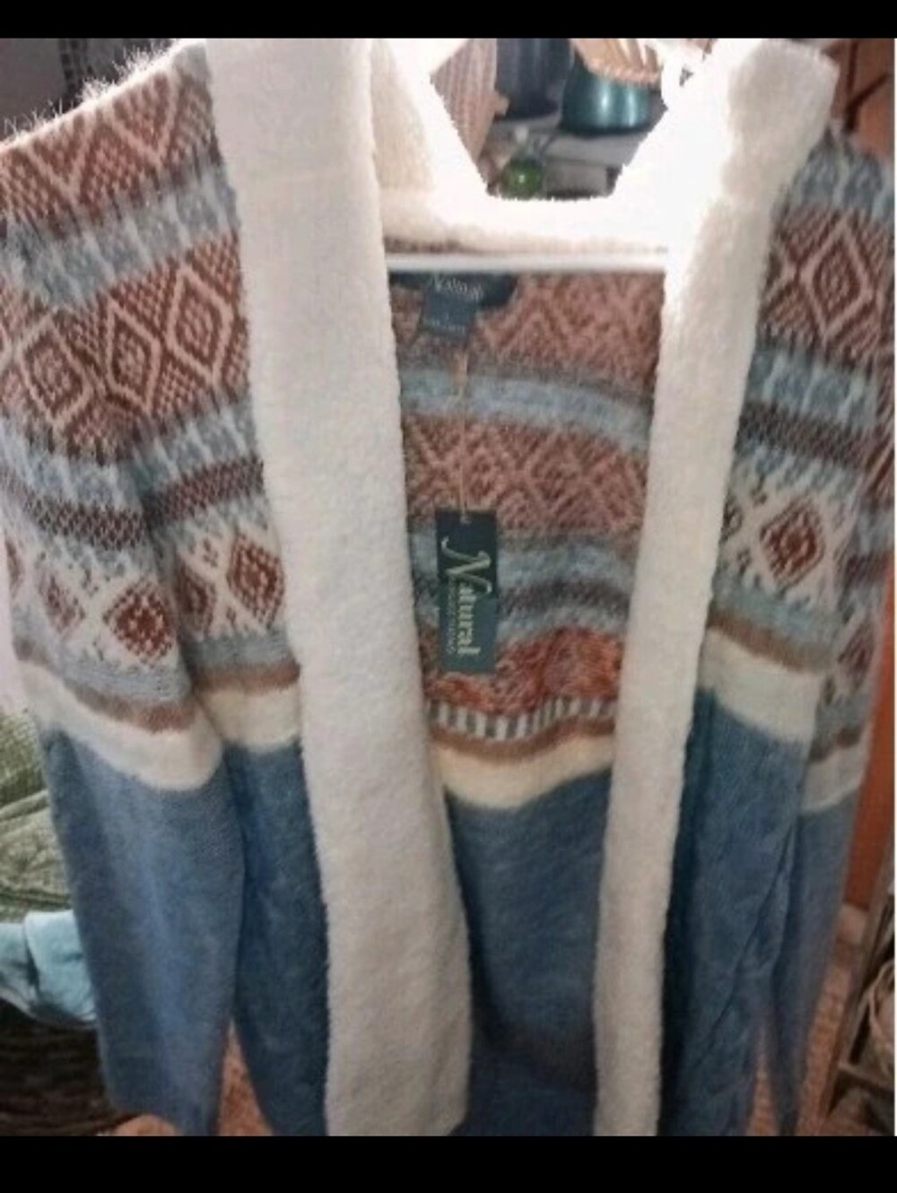 Natural Reflections Cozy Sherpa Sweater - Gray/Orange Size M